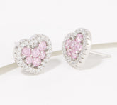 Diamonique Pink Color Heart Sterling Silver Stud Earrings